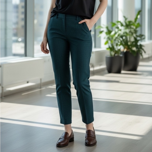 NEW LOFT Riviera Slim Pant Mini Houndstooth Teal & Black Size 6 - Picture 4 of 10